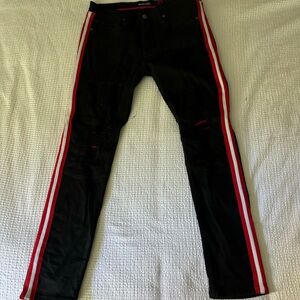 Makobi Mens 34x32 Black Ripped Jeans Red Patchwork